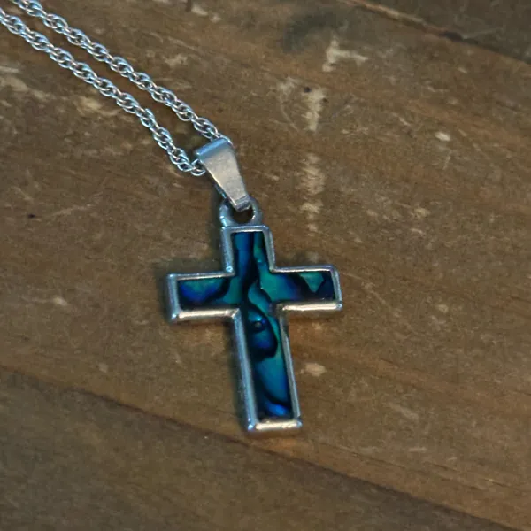 Silver tone abalone cross pendant necklace - Image 3