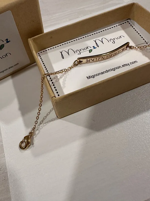 gold plated mignon and mignon engraved coordinates UCLA campus bracelet chain - Image 3