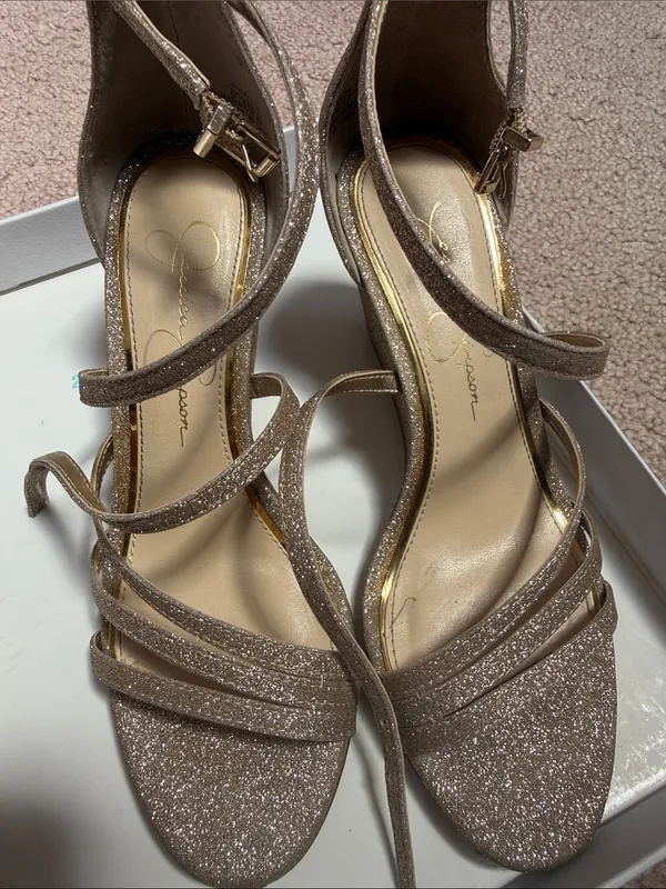 Jessica Simpson Callyia Heels Wedges Sparkle Glitter Champagne - Image 2