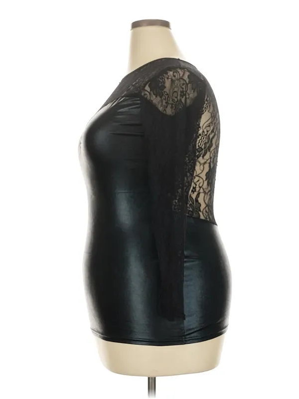 Black Lace And Faux Leather Long Sleeve Top - Image 4