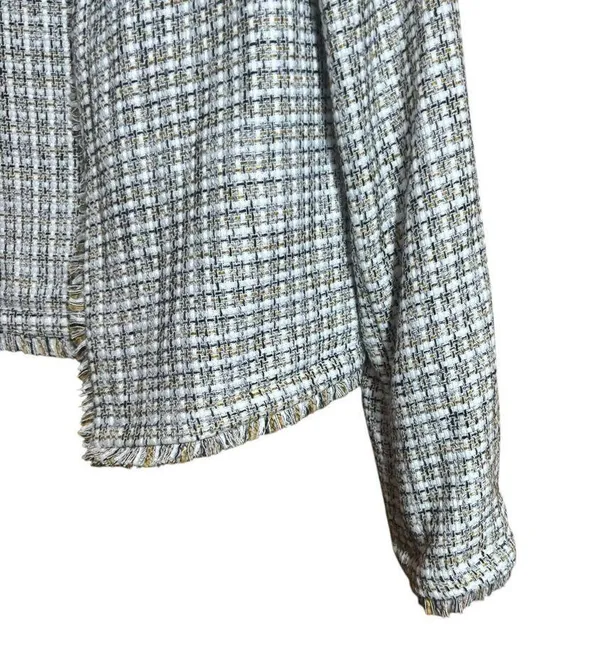 Calvin Klein Jacket Women 6 Multicolor Tweed Plaid Wool Blend Fringe Open Jacket - Image 5