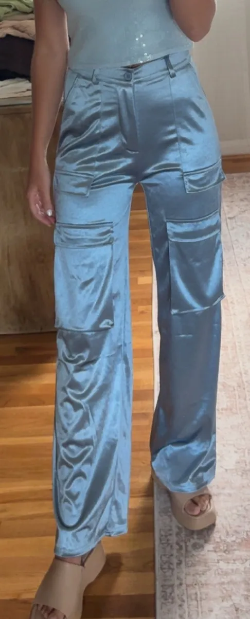 Blue Satin Pants - perfect for Hillary Duff Concert - Image 2