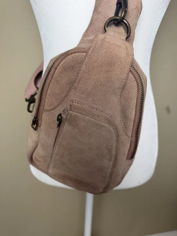 Free People Hudson Suede Sling Bag Dusty Rose Pink Crossbody Purse - Image 8