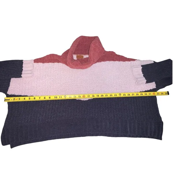 POL Color Block Turtleneck Sweater‎ Women's Small Pink Burgundy Navy Chunky Knit - Image 5