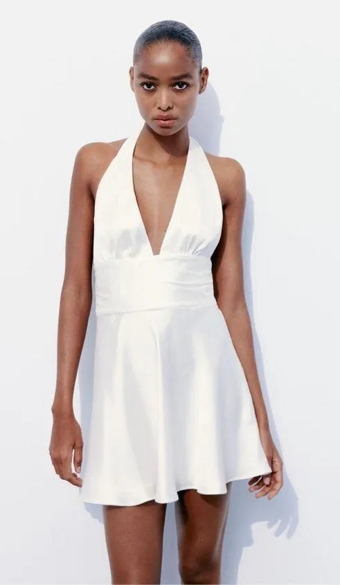 Zara halter dress satin effect bow back tied wedding party coctail shower - Image 8