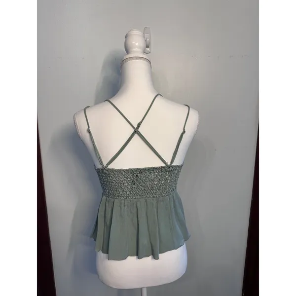 rue21 Fairycore Sage Lace Babydoll Cami Top Smocked Back Cross Straps Large - Image 3