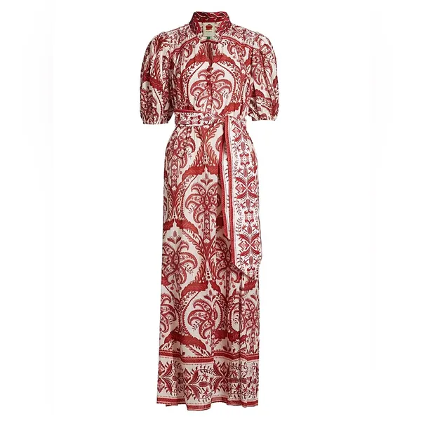 FARM RIO Off-White Green Floral Cascade Lenzing Ecovero mid Dress, small, $280 - Image 9