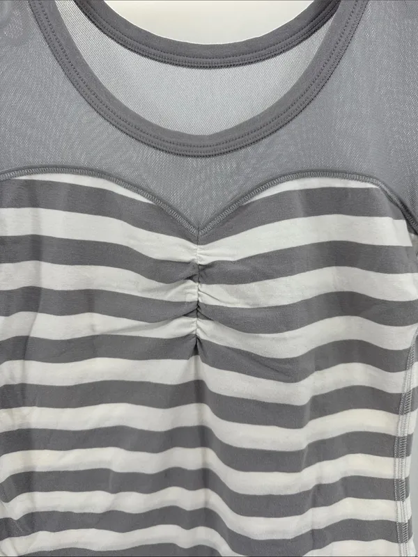 Hollister White Gray Striped mesh fitted Women’s Top rockabilly punk L going out - Image 8