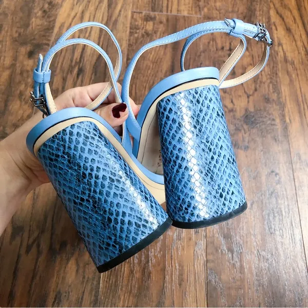 Sam Edelman • Kia Block Heel Sandal ankle strap square toe True Blue snakeskin - Image 8