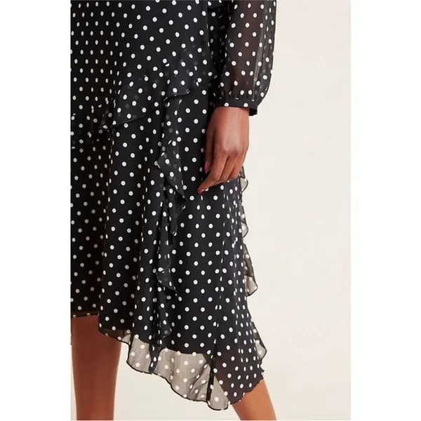 Anthropologie Maeve Sirena Polka Dot Ruffled Tunic Midi Dress in Black & White - Image 4