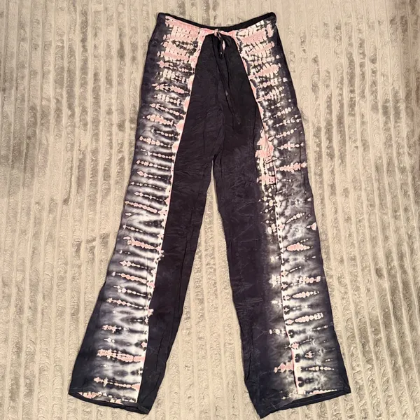Young Fabulous & Broke Tie Dye Wide Leg Slit Pants Black Pink Rayon Boho XS - Image 2