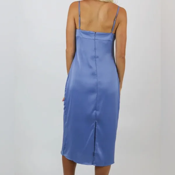 WeWoreWhat Slate Blue Cowl Satin Spaghetti Strap Midi Dress Size 2 - Image 5