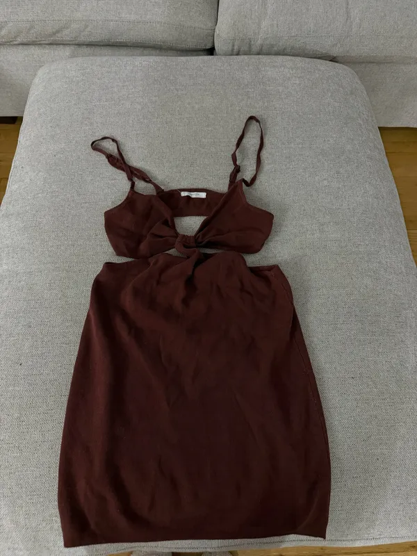 Peppermayo | Chocolate Brown Knit Mini Dress | Size 6 - Image 2