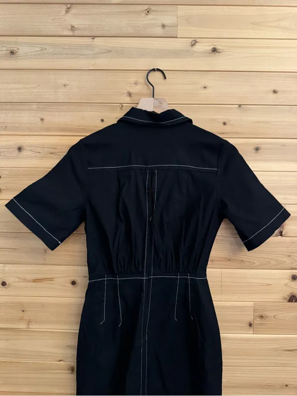 Anthropologie Size 2 Black Slim Midi Shirt Dress Business Casual Office Slit - Image 12