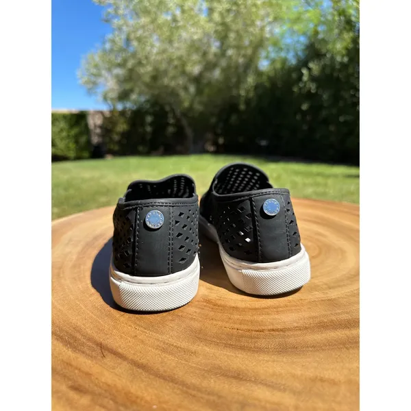 Steve Madden Zeena Womens 6.5 Black Perforated Slip On Sneakers White Sole - Image 5