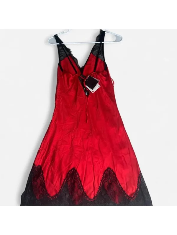 NWT Zara Red Satin Lace Slip Dress Small Silk Blend Lingerie Mini Dress - Image 6