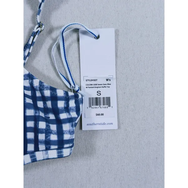 NWT Southern Tide Gingham Ruffle Bikini Top Swim Small Blue Preppy Coastal - Image 4