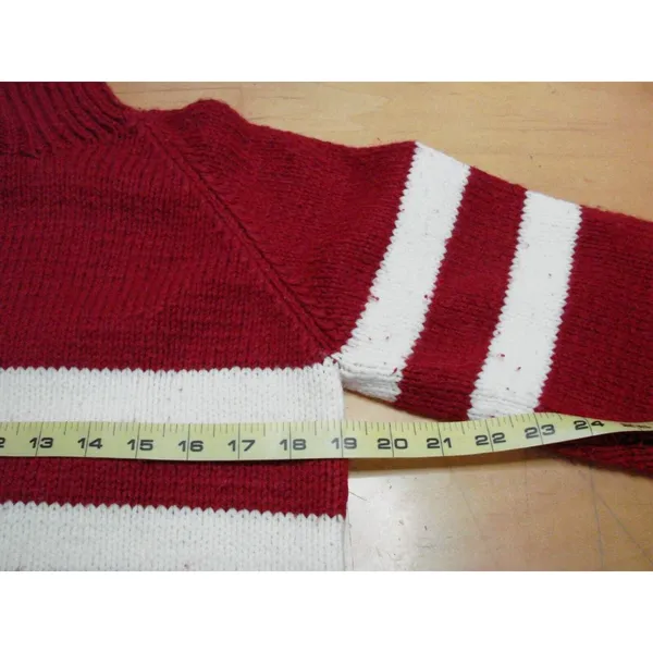 Handmade Hand Knit Pullover Sweater Turtleneck Size Med Crochet Warm Striped Vtg - Image 11