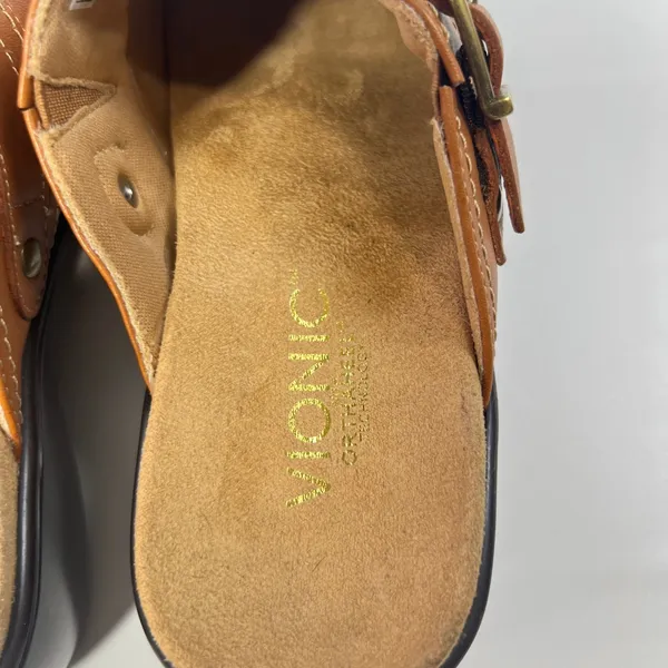 Vionic Orthotic Leather Clog Mules‎ Women's 7 EU 38 Tan Cognac Adjustable Buckle - Image 7