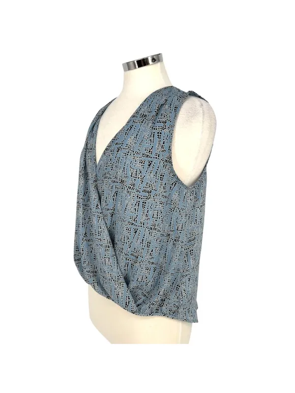 Astr Sleeveless Modern Office Draped V-Neck Blouse Blue Black Size Medium - Image 4