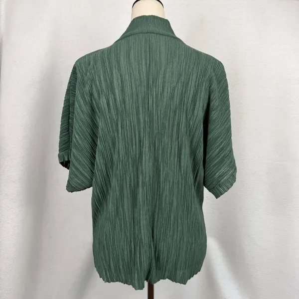Zara Plissé Mock Neck Top‎ Womens Medium Short Sleeve Dolman Forest Green - Image 4
