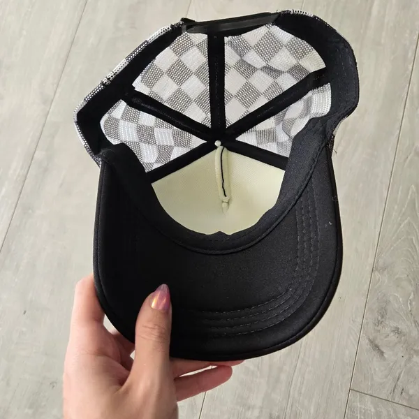 Black and White Checkered Trucker Hat - Image 2