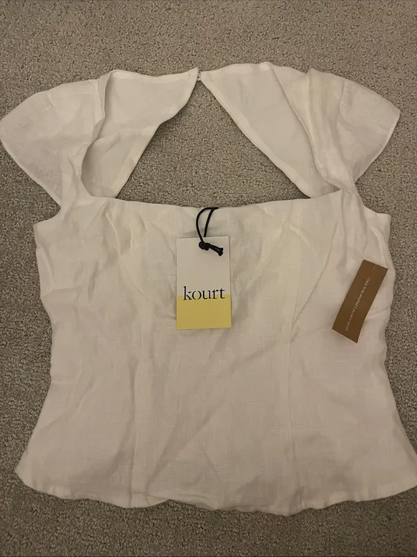 NWT Kourt Nadia Linen Top size 0 White cap sleeve crop Tibi Few Moda - Image 7