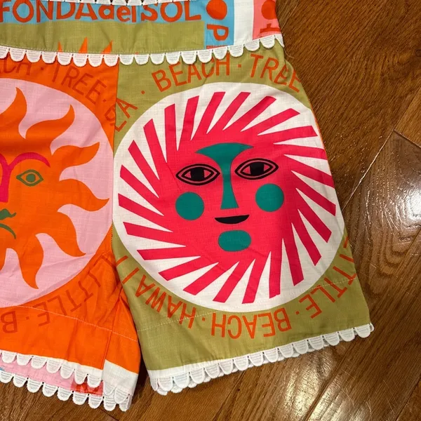 Boutique Sun Graphic Text Print Trim Detail Board Shorts Small - Image 2