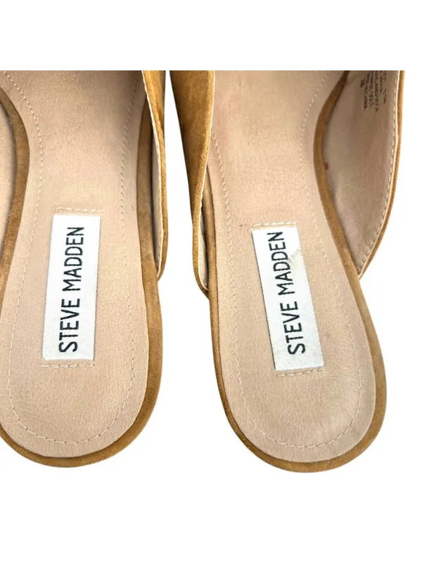 Steve Madden Finn Cognac Suede Chain Detail Pointed Mules Size 8.5 Quiet Luxury - Image 7
