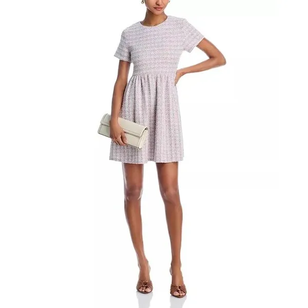 Aqua Rainbow Tweed Mini Dress Womens Small Pink‎ Multi Preppy Classic Feminine - Image 3