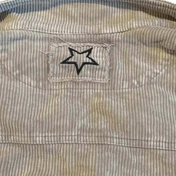 POL Corduroy Jacket Womens Small Beige Distressed Star Patch Raw Hem Boho SMJ179 - Image 4