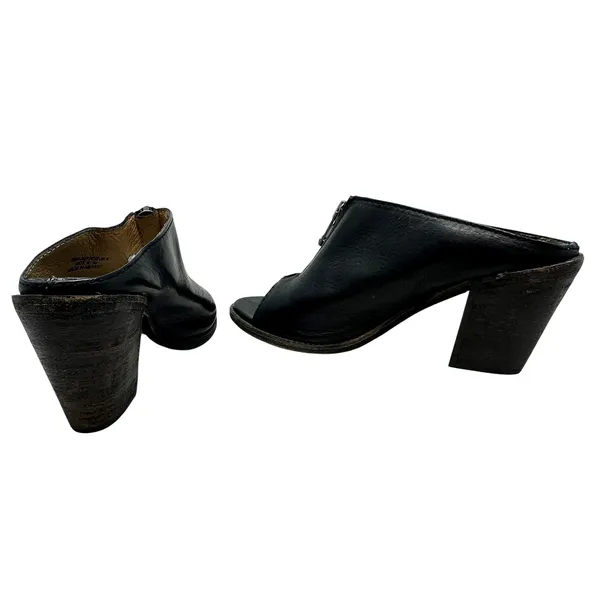 Frye Izzy Zip Moto Mule Heels Leather Open Toe Black‎ Size US 9.5 - Image 9