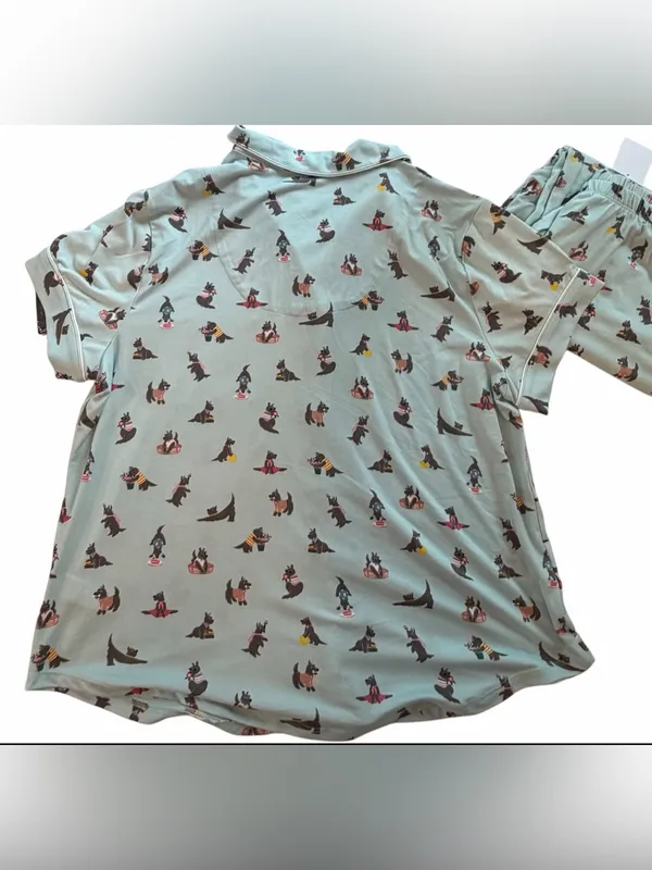 Kate Spade Large Scottie Dog Pajama Set Blue Short Sleeve Lounge Sleepwear NWT - Image 4