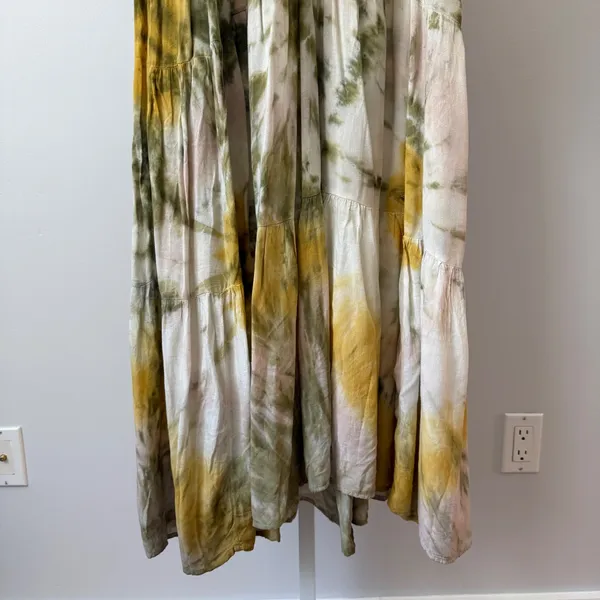 Young Fabulous & Broke Rayon Boho Beachy Relaxed Tie Dye Maxi Dress XS Green - Image 5
