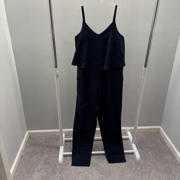 Hope & Henry Navy Blue Cotton and Linen Blend Faux Top Jumpsuit - Image 4