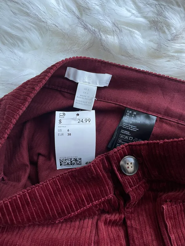 H&M Corduroy Skirt Burgundy - Image 3