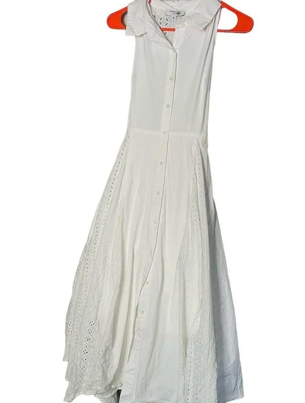 Marissa Webb White Cotton Poplin Sleeveless Button Front Collared Dress Size 6 - Image 3