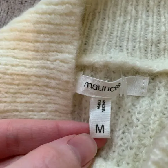 Maurices Womens Medium Sweater Ivory White Navy Striped Mock Neck‎ Ribbed Knit - Image 5
