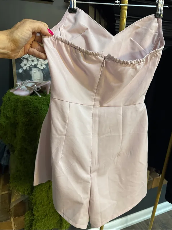 PrettyLittleThing Light Pink Strapless Ruched Playsuit - Image 2