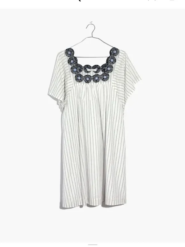 Madewell Embroidered Butterfly Dress Navy and White Stripe Cotton Mini Sz XXS - Image 3