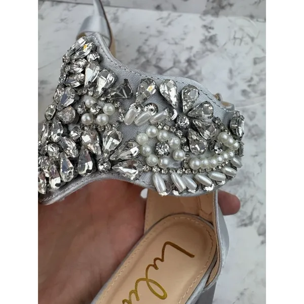 *Lulus Dannah Embellished Silver Ankle Strap Wedding Bride Prom Party - Image 12