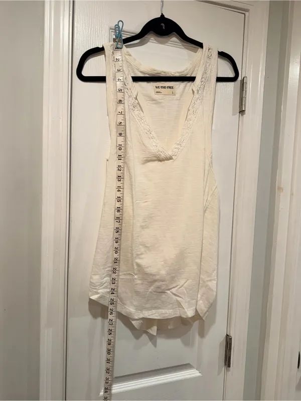 NWOT Free People We The Free Size L Cream Crochet Trim Racerback Layer Tank Top - Image 9