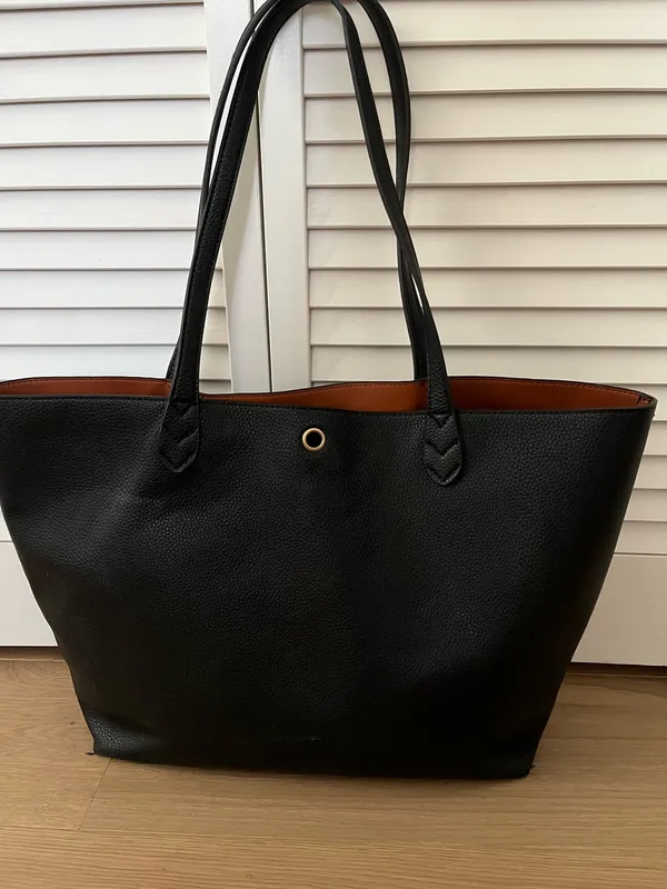 Faux Leather Tote Bag Black - Image 2