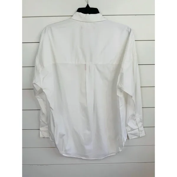 CATHERINE MALANDRINO Womens Size L Classic White Collared V Neck Long Sleeve Top - Image 3