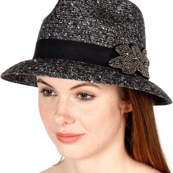 SOMETHING SPECIAL Fedora Gray Fall Boho Embellished Band Bucket Hat - Image 4