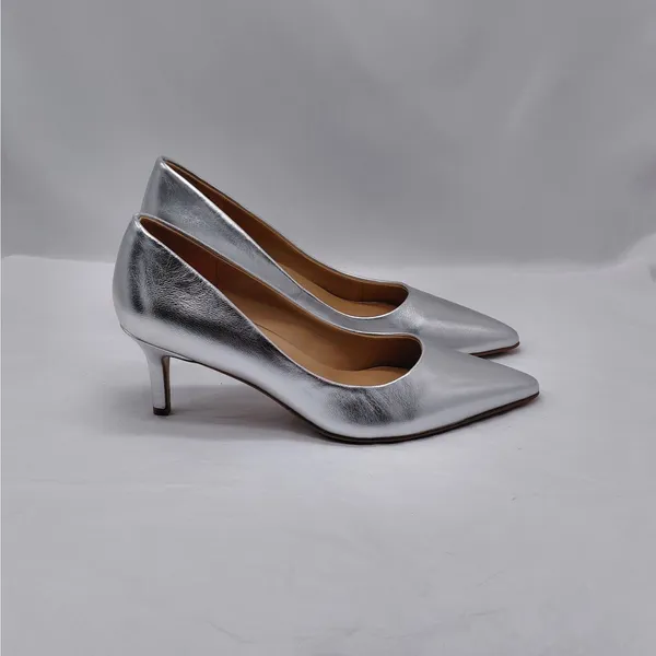 Naturalizer Women's Pumps Size 8.5M Silver Metallic Leather Pointed Toe Heels - Image 2