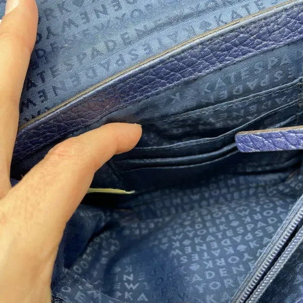 Kate Spade NY Merrick Blue Crossbody Handbag Pebbled Leather Purse Bag Gold - Image 8