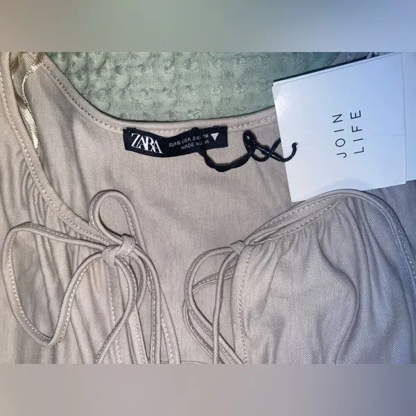 Zara NWT Beige Tiered Babydoll Midi Dress Soft Resort Wear Casual Summer Boho S - Image 6