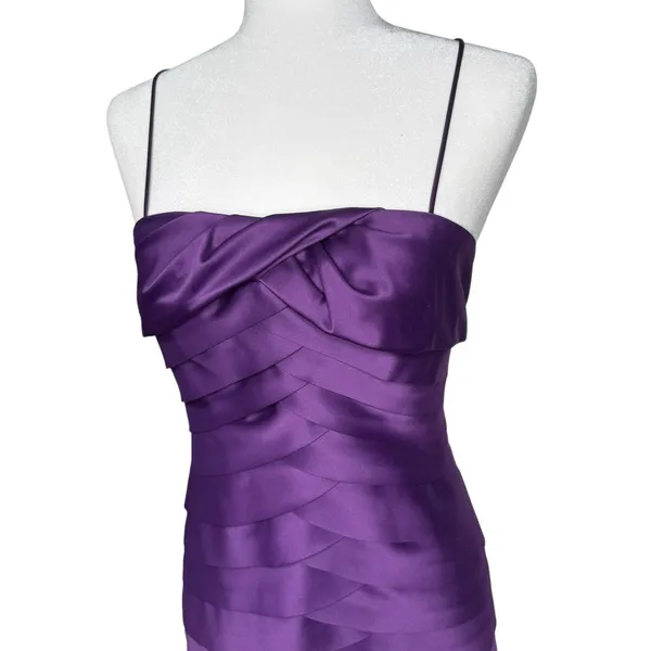 VTG Y2K JS Collection Dress 6 Mermaid Scalloped Ruffle Layered Purple Satin‎ - Image 4