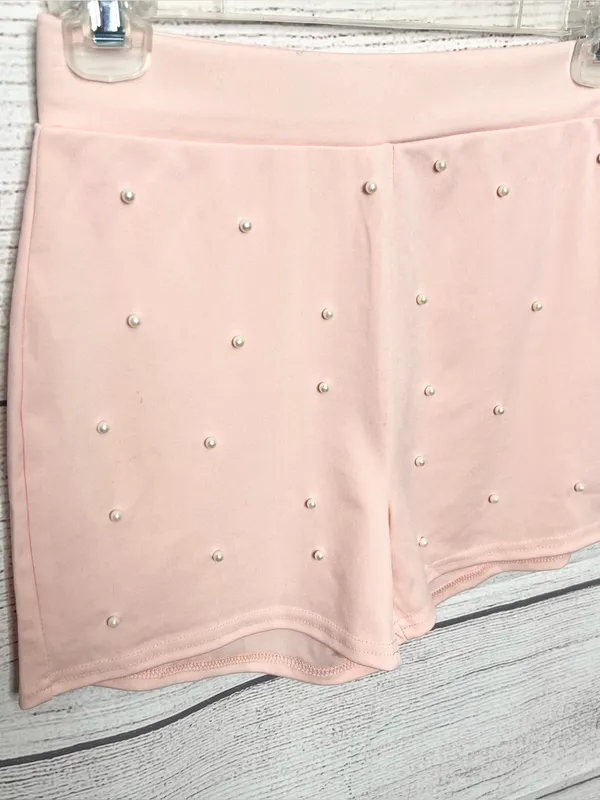 Pink Pearl Two-Piece Set Embellished Off Shoulder Crop Top & Shorts Size Small - Image 2